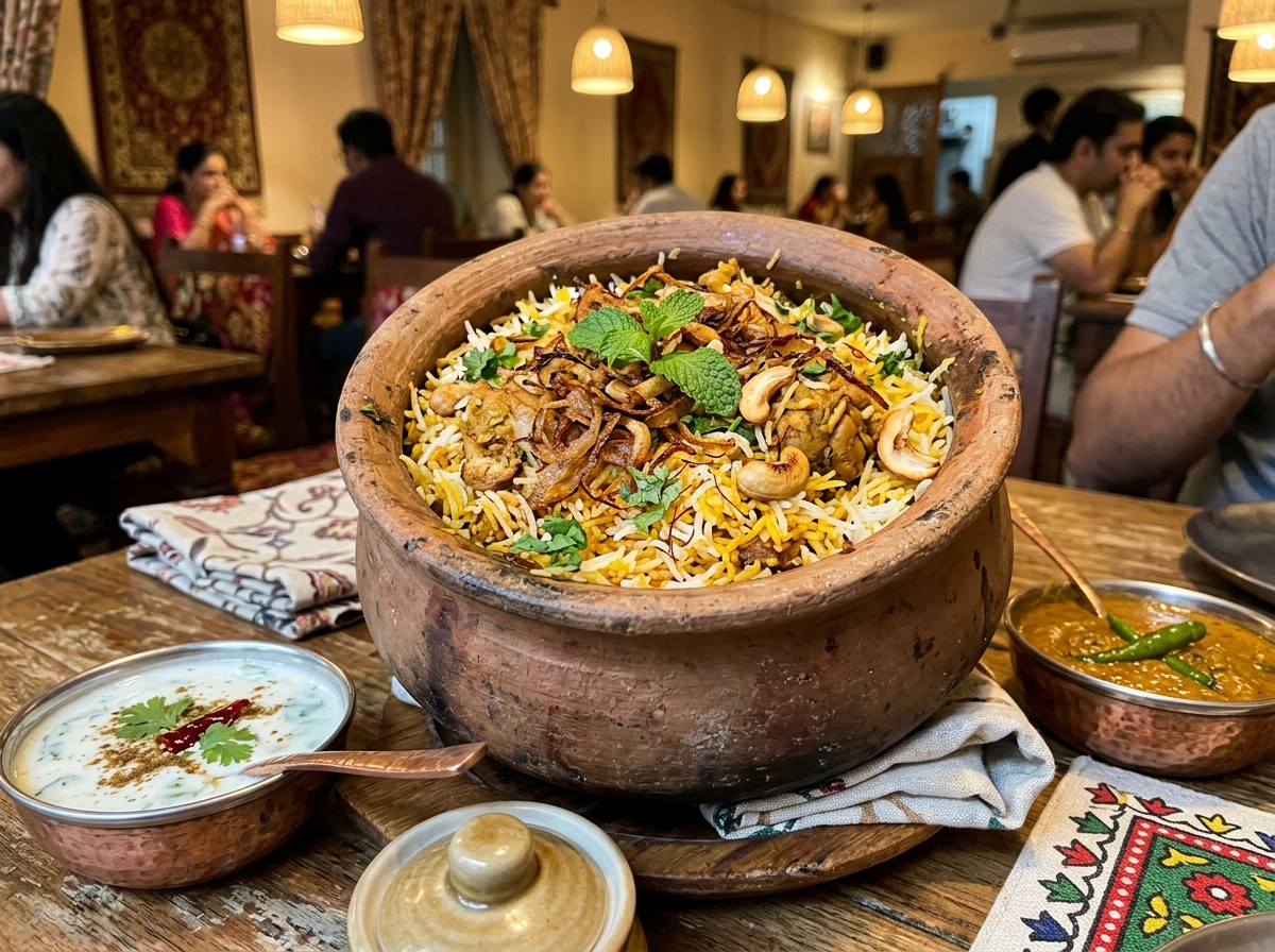 Hyderabadi Dum Biryani in clay handi pot
